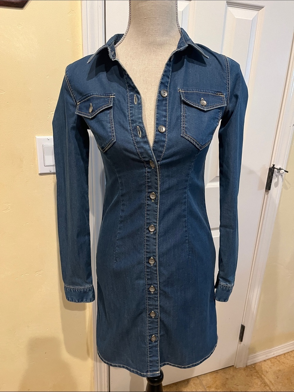 Only Fitted Long-Sleeve Denim Shirt Dress - Blue